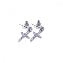 Load image into Gallery viewer, Sterling Silver Rhodium Plated Cross Shaped  Stud Earring With CZ Stones