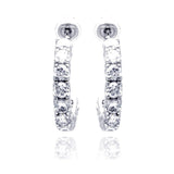 Sterling Silver Classy Half Hoop Stud Earring Set with Round Cut Clear Czs