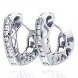 Sterling Silver Modish Heart Hoop Earring with Love Design and Clear Czs on Channel Setting