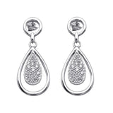 Sterling Silver Modish Double Teardrop Design Embedded with Clear Czs Dangle Stud Earring