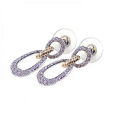 Sterling Silver Two-Toned Fancy Double Open Link Embedded with Micro Paved Clear Czs Dangle Stud Earring