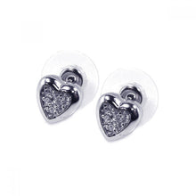 Load image into Gallery viewer, Sterling Silver Rhodium Plated Clear Heart Inlay CZ Stud Earrings