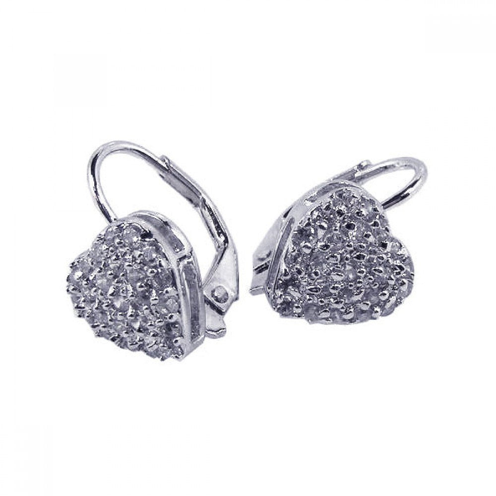 Sterling Silver Modish Micro Paved Heart Design Leverback Earring