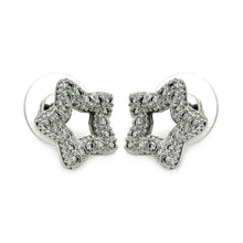 Load image into Gallery viewer, Sterling Silver Rhodium Plated Open Heart Shaped  Stud Earring With CZ Stones