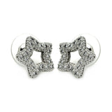 Sterling Silver Rhodium Plated Open Heart Shaped  Stud Earring With CZ Stones