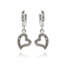 Load image into Gallery viewer, Sterling Silver Modish Paved Open Heart Design U-Leverback Earring with Earring Diameter of 12.8MM