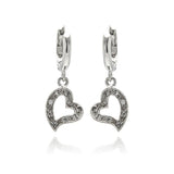 Sterling Silver Modish Paved Open Heart Design U-Leverback Earring with Earring Diameter of 12.8MM