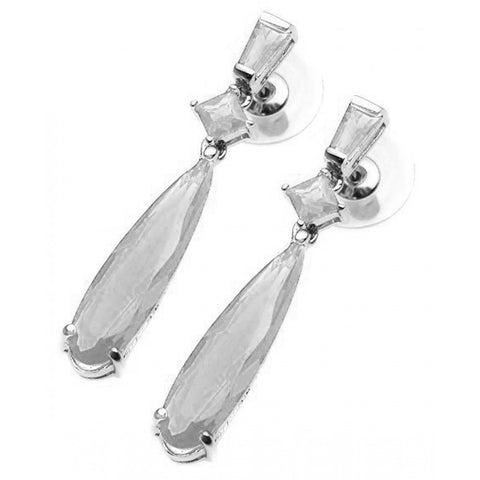 Sterling Silver Rhodium Plated Clear Multi Shape CZ Dangling Earrings with Friction Back Post