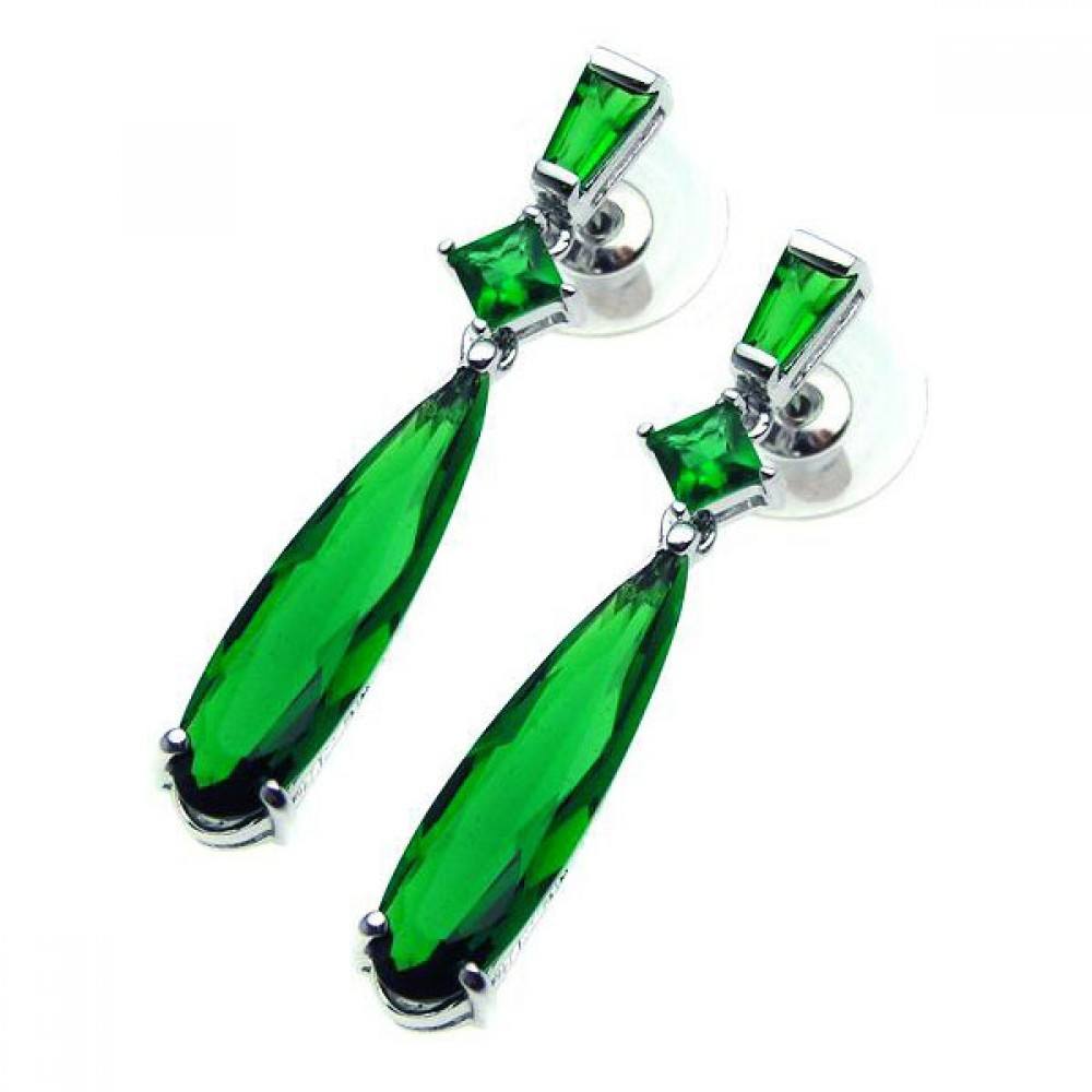 Sterling Silver Rhodium Plated Marqui Green Multishape  Dangling Earring