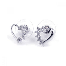 Load image into Gallery viewer, Sterling Silver Rhodium Plated Open Heart Shaped Stud Earrings With CZ Stones