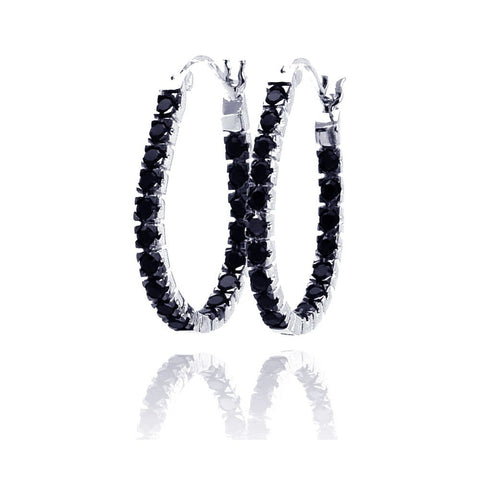 Sterling Silver  Black Rhodium Plated CZ Hoop Earrings