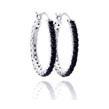 Load image into Gallery viewer, Sterling Silver Black And Rhodium Plated CZ  Hoop Earring
