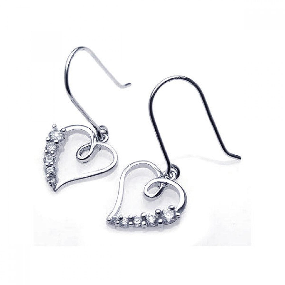 Sterling Silver Fancy Open Heart Design Set with Graduated Round Cut Clear Czs Dangle Hook Earring