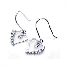 Load image into Gallery viewer, Sterling Silver Fancy Open Heart Design Set with Graduated Round Cut Clear Czs Dangle Hook Earring