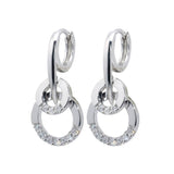 Sterling Silver Classy Small Hoop Earring with Dangling Double Open Circle Link Design Embedded with Clear Czs