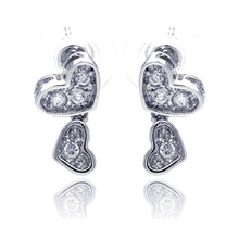 Load image into Gallery viewer, Sterling Silver Trendy Double Paved Heart Design Dangle Stud Earring