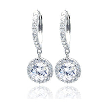 Load image into Gallery viewer, Sterling Silver Elegant Round Cut Clear Cz with Paved Halo Setting Dangle Leverback Earring