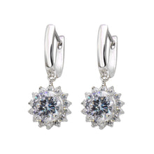 Load image into Gallery viewer, Sterling Silver Fancy Sun Design Set with Round Cut Clear Czs Dangle Leverback Earring