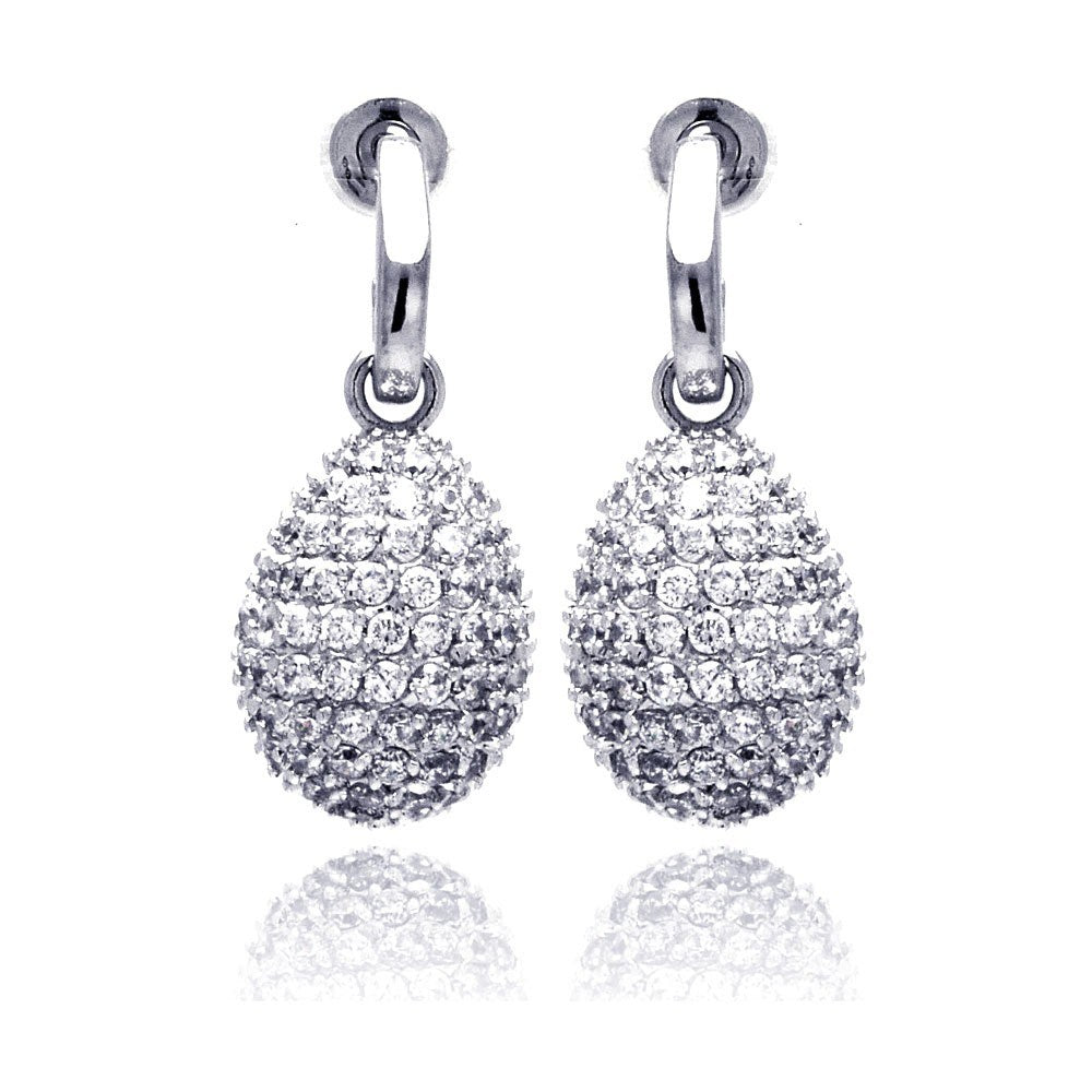 Sterling Silver Classic Teardrop Design Covered with Micro Paved Clear Czs Dangle Stud Earring