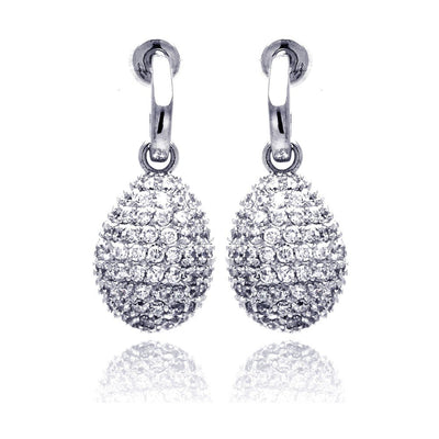 Sterling Silver Classic Teardrop Design Covered with Micro Paved Clear Czs Dangle Stud Earring
