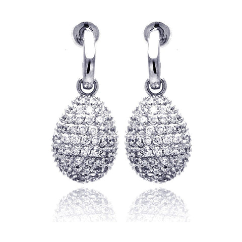 Sterling Silver Classic Teardrop Design Covered with Micro Paved Clear Czs Dangle Stud Earring