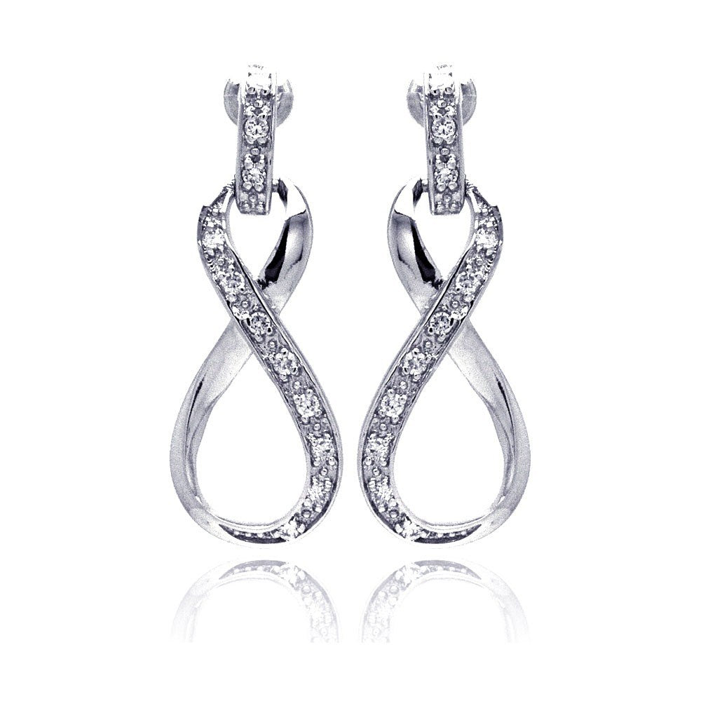 Sterling Silver Elegant Infinity Design Inlaid with Clear Czs Dangle Stud Earring