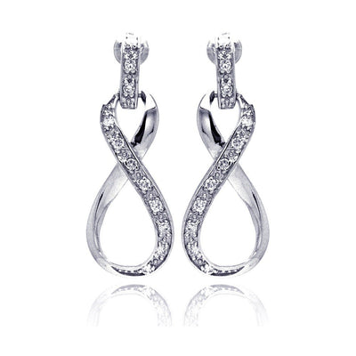Sterling Silver Elegant Infinity Design Inlaid with Clear Czs Dangle Stud Earring