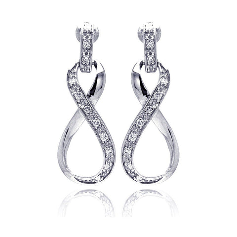 Sterling Silver Elegant Infinity Design Inlaid with Clear Czs Dangle Stud Earring