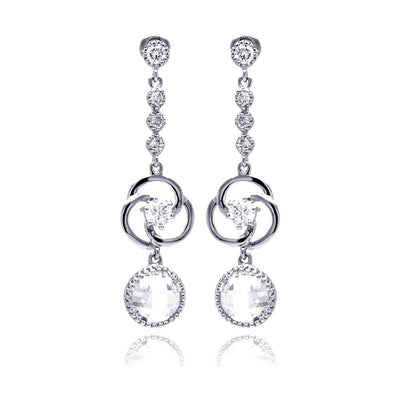 Sterlign Silver Classy Multi Link Round Cut Clear Czs Dangle Stud Earring