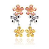 Sterling Silver Three-Toned Flower Link Design Embedded with Multi-Colored Czs