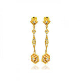 Sterling Silver Gold Plated Vintage Style Multi Marqui Link Design Embedded with Clear Czs Dangle Stud Earring