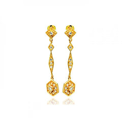 Sterling Silver Gold Plated Vintage Style Multi Marqui Link Design Embedded with Clear Czs Dangle Stud Earring