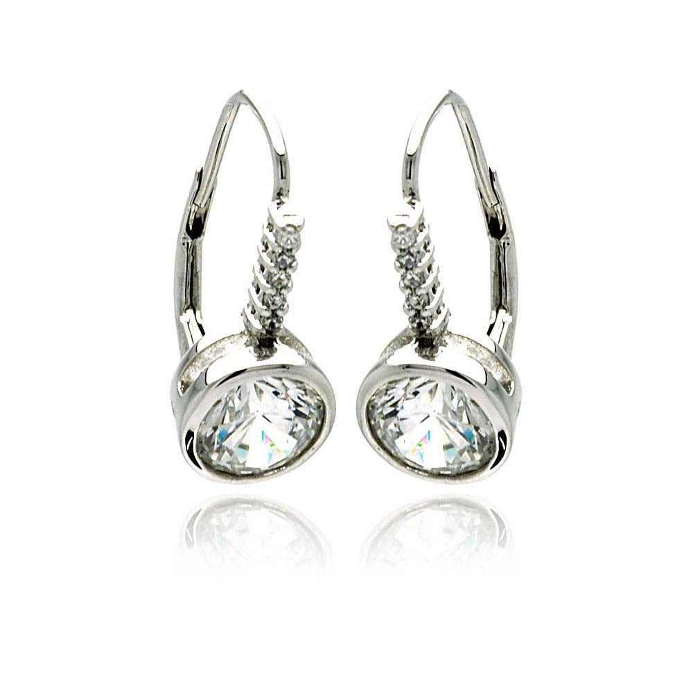 Sterling Silver Classic Round Cut Clear Cz on Bezel Setting Leverback EarringAnd Earring Diameter of 8.7MM