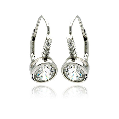 Sterling Silver Classic Round Cut Clear Cz on Bezel Setting Leverback EarringAnd Earring Diameter of 8.7MM