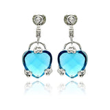 Sterling Silver Trendy Hearts Design Embedded with Clear Czs  and Large Blue Heart Cz Drop Dangle Stud EarringAnd Earring Height of 19MM