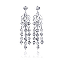 Load image into Gallery viewer, Sterling Silver Elegant Flower Design with Multi Link Round and Marqui Clear Czs Chandelier Dangle Stud Earring