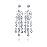 Sterling Silver Elegant Flower Design with Multi Link Round and Marqui Clear Czs Chandelier Dangle Stud Earring