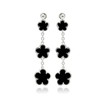 Load image into Gallery viewer, Sterling Silver Fancy Graduated Black Onyx Flower Link Design Dangle Stud Earring with Earring Height of 50.8MM