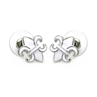 Sterling Silver Rhodium Plated Fleur De Lis Shaped  Stud Earring