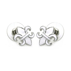 Sterling Silver Rhodium Plated Fleur De Lis Shaped  Stud Earring