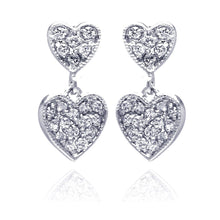 Load image into Gallery viewer, Sterling Silver Modish Double Heart Link Design Embedded with Clear Czs Dangle Stud Earring