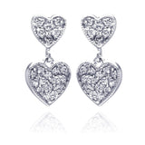 Sterling Silver Modish Double Heart Link Design Embedded with Clear Czs Dangle Stud Earring