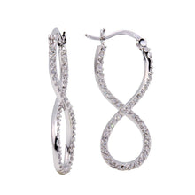 Load image into Gallery viewer, Sterling Silver Rhodium Plated Number Eight Infinity Shaped  Hoop Earring With CZ Stones
