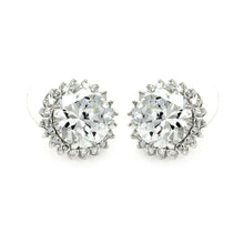 Load image into Gallery viewer, Sterling Silver Rhodium Plated Round Center Sun Shaped  Stud Earring With CZ Stones