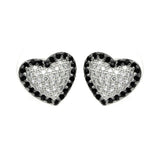 Sterling Silver Rhodium Plated Black And Clear Heart CZ Inlay Outlie Stud Earrings