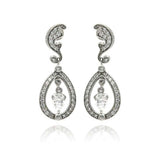 Sterling Silver Vintage Style Ornamental Design Embedded with Clear Czs Dangle Stud Earring. Dimesnions of 1.25 Inches x 12.4MM