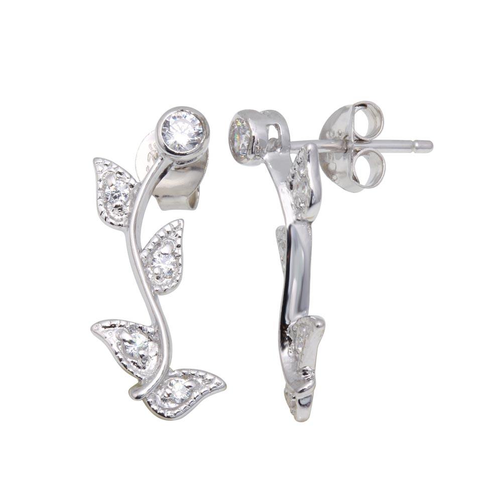 Sterling Silver Rhodium Plated Rose CZ Inlay Stud  Earring