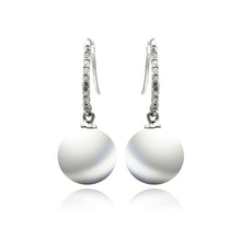 Load image into Gallery viewer, Sterling Silver Rhodium Plated Pave CZ Synthetic Pearl Dangling .925 Hook Earrings