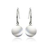 Sterling Silver Rhodium Plated Pave CZ Synthetic Pearl Dangling .925 Hook Earrings