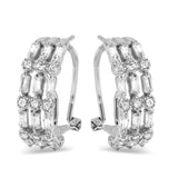 Sterling Silver Rhodium Plated 3 Strand Earrings with Baguette and Round CZ with Earring Dimensions of 7MMx20MM and Clip Post